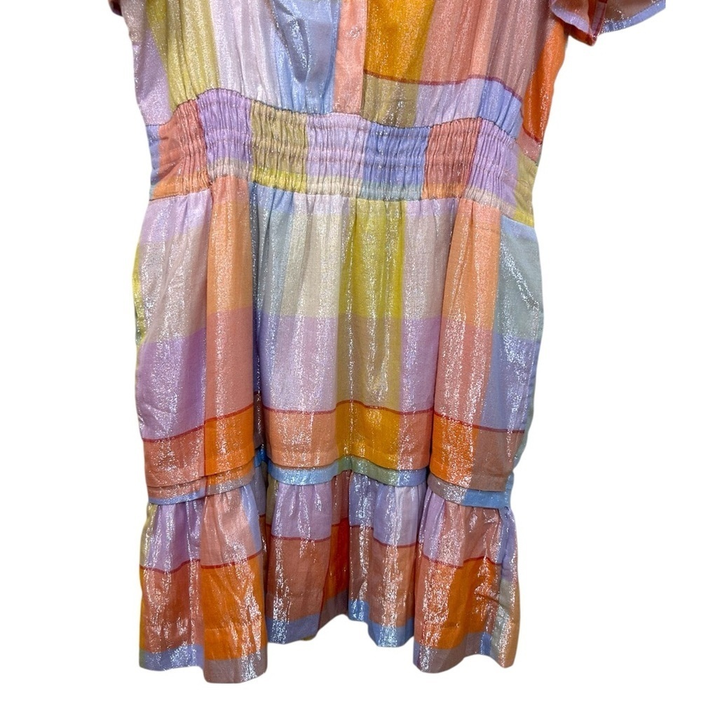 Anthropologie, Women’s ‘Somerset’ Mini Dress Metallic Plaid Pastel, Orange Large - Picture 6 of 16